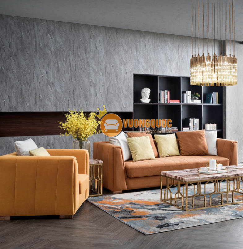 Bộ sofa phòng khách hiện đại màu cam nổi bật CSM 6255-2